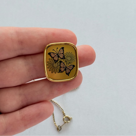 Vintage Reed & Barton Damascene Butterflies and Daisies Pendant Necklace - Picture 6 of 6